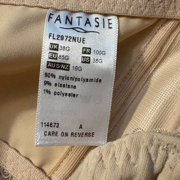 Fantasie Nude Beige Stripe Underwire Bra 38G Adjustable Straps Lace Trim Nylon B - Picture 2 of 3